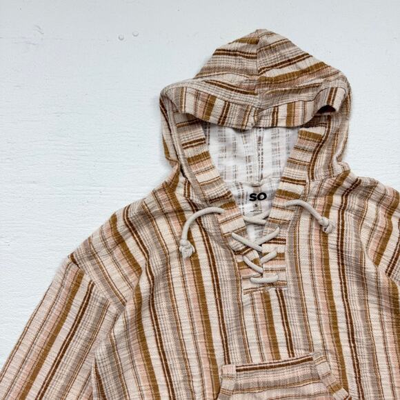 So Striped Baja Hoodie Lace Up Front Kangaroo Pocket Soft Sweatshirt Size S - Picture 2 of 6